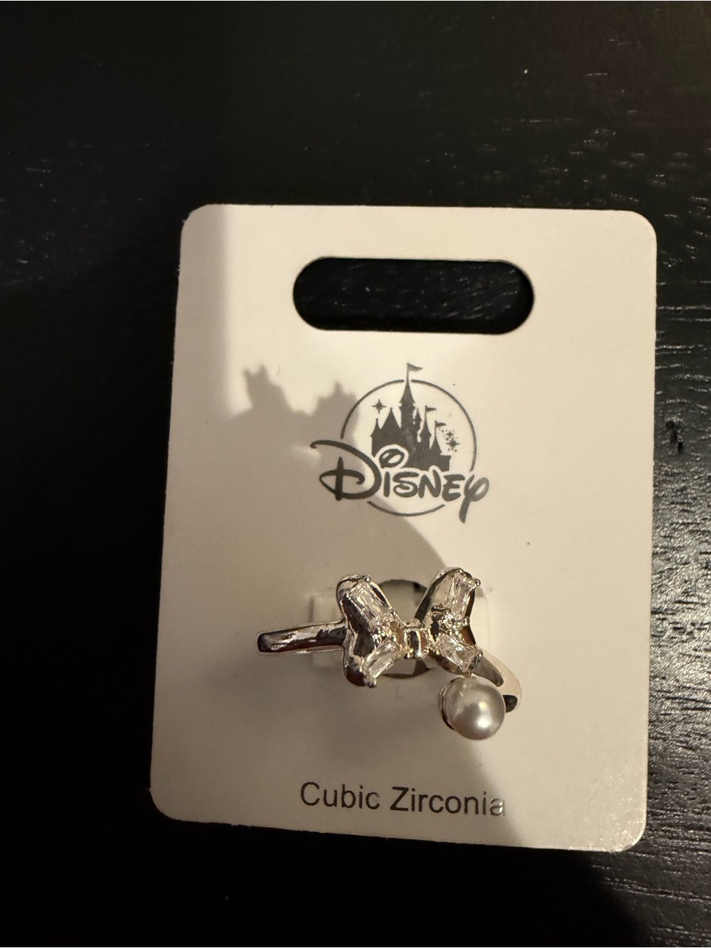 Disney Silver Minnie Bow Ring with Pearl Accent